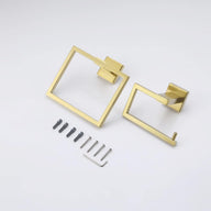 KES Gold Toilet Roll Holder and Towel Ring Set Brushed Gold Wall Mounted - Massive Discounts