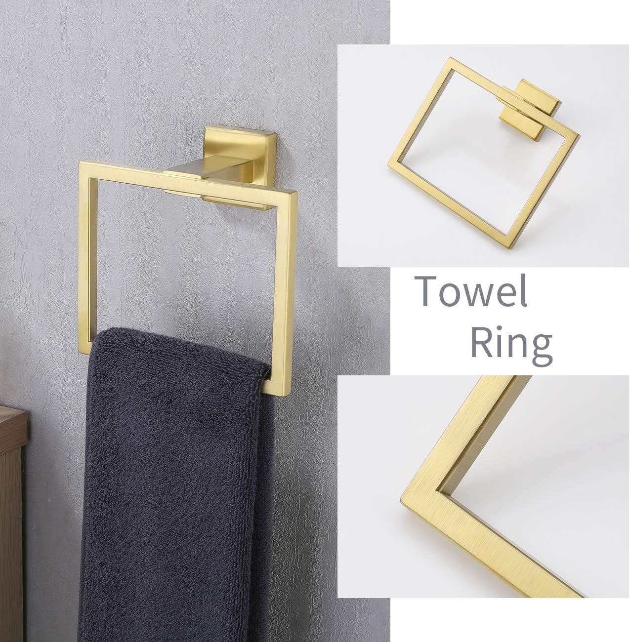 KES Gold Toilet Roll Holder and Towel Ring Set Brushed Gold Wall Mounted - Massive Discounts