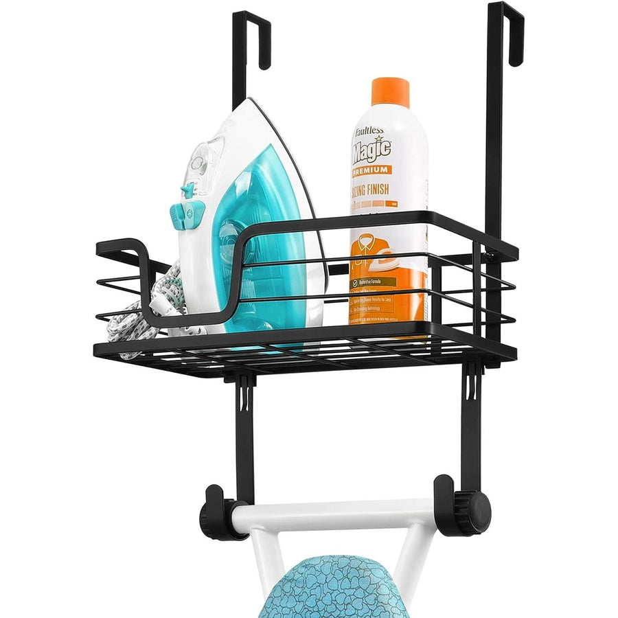 KES Ironing Board Hanger with Metal Basket and Adjustable Hooks, Over Door - Massive Discounts