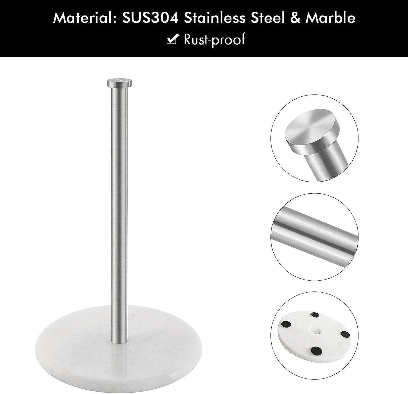 KES Kitchen Roll Holder Stainless Steel, Marble Base Silver/Gold - Massive Discounts
