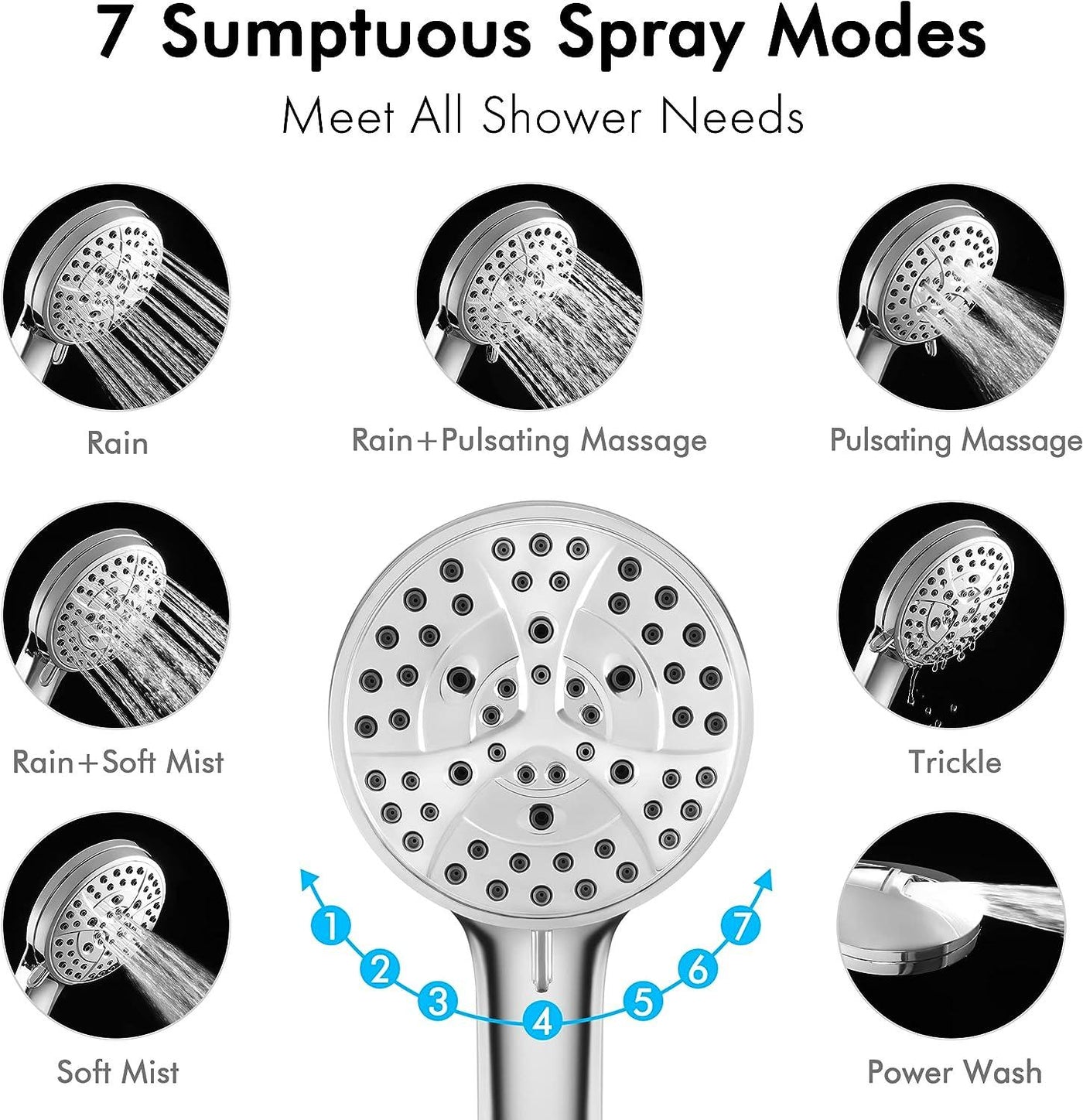KES Shower Head and Hose, 7 Spray Pattern Shower Head High Pressure with Hose - Massive Discounts