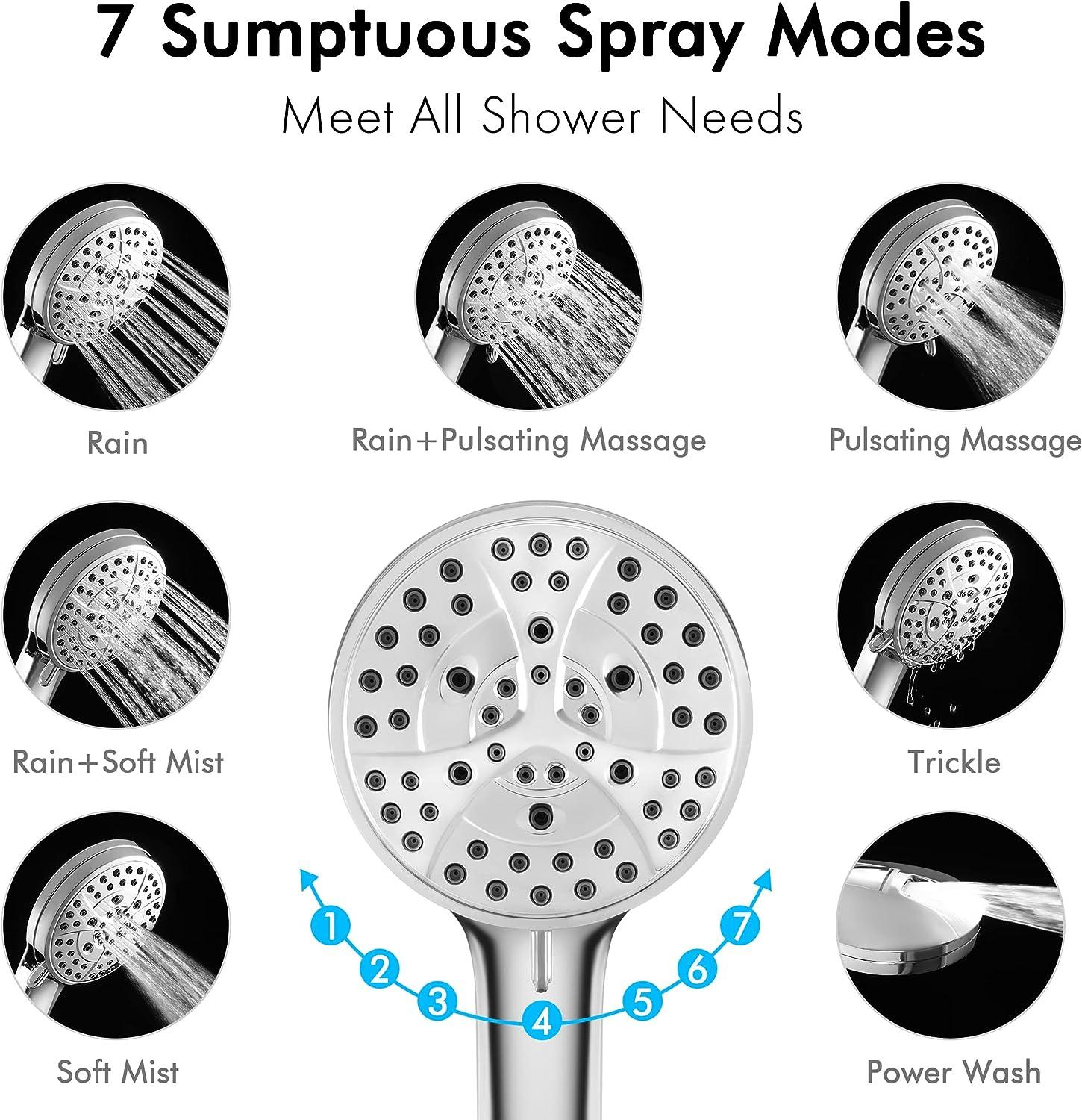 KES Shower Head and Hose with 7 Spray Patterns- High Pressure Handheld - Massive Discounts