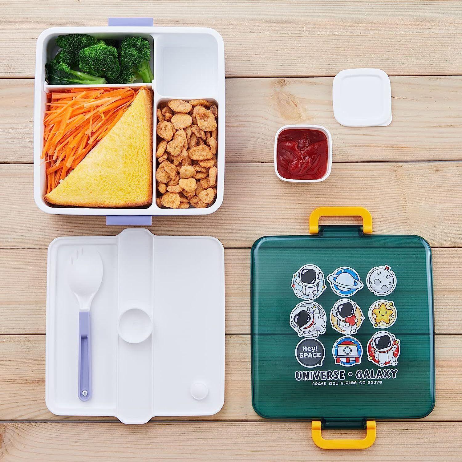 Kids Bent Lunch Box with Leak-Proof Design and Sauce Jar, 1300ml Capacity - Massive Discounts