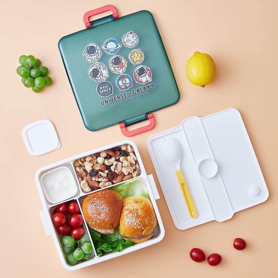 Kids Bent Lunch Box with Leak-Proof Design and Sauce Jar, 1300ml Capacity - Massive Discounts