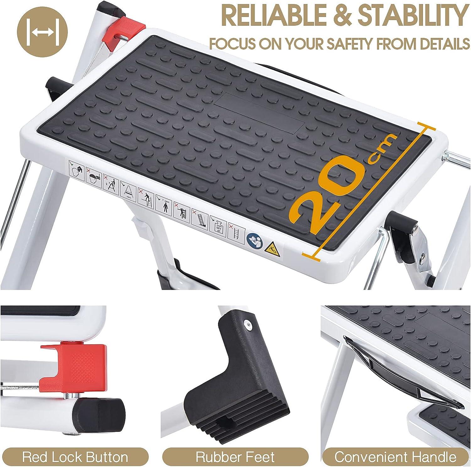 KINGRACK 2 Step Ladder, Folding Step Stool Portable with Handle - Massive Discounts