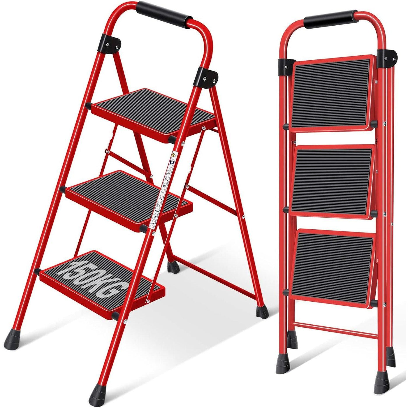 KINGRACK 3 Step Ladder, Folding with Non-Slip and Wide Pedal, Handle - Massive Discounts