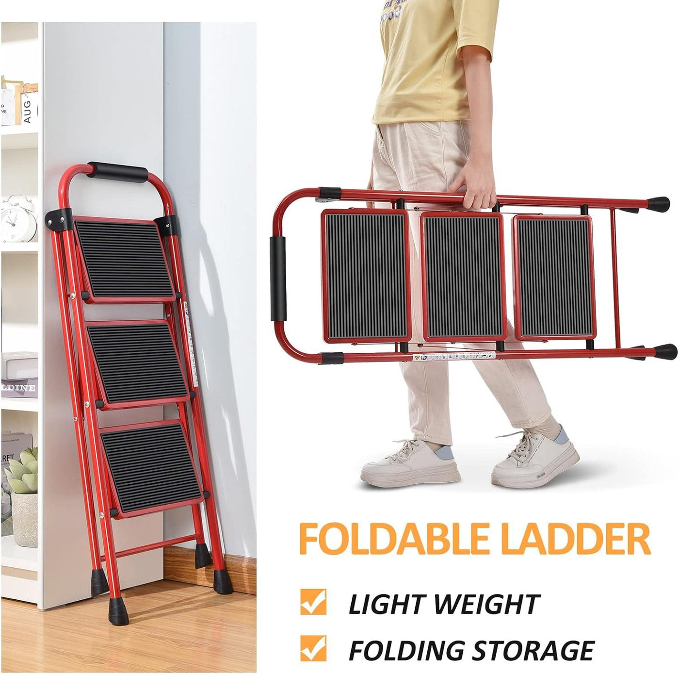 KINGRACK 3 Step Ladder, Folding with Non-Slip and Wide Pedal, Handle - Massive Discounts