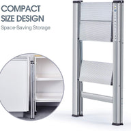 KINGRACK Aluminium 2 Step Ladder with Wide Steps, Folding, Portable - Massive Discounts