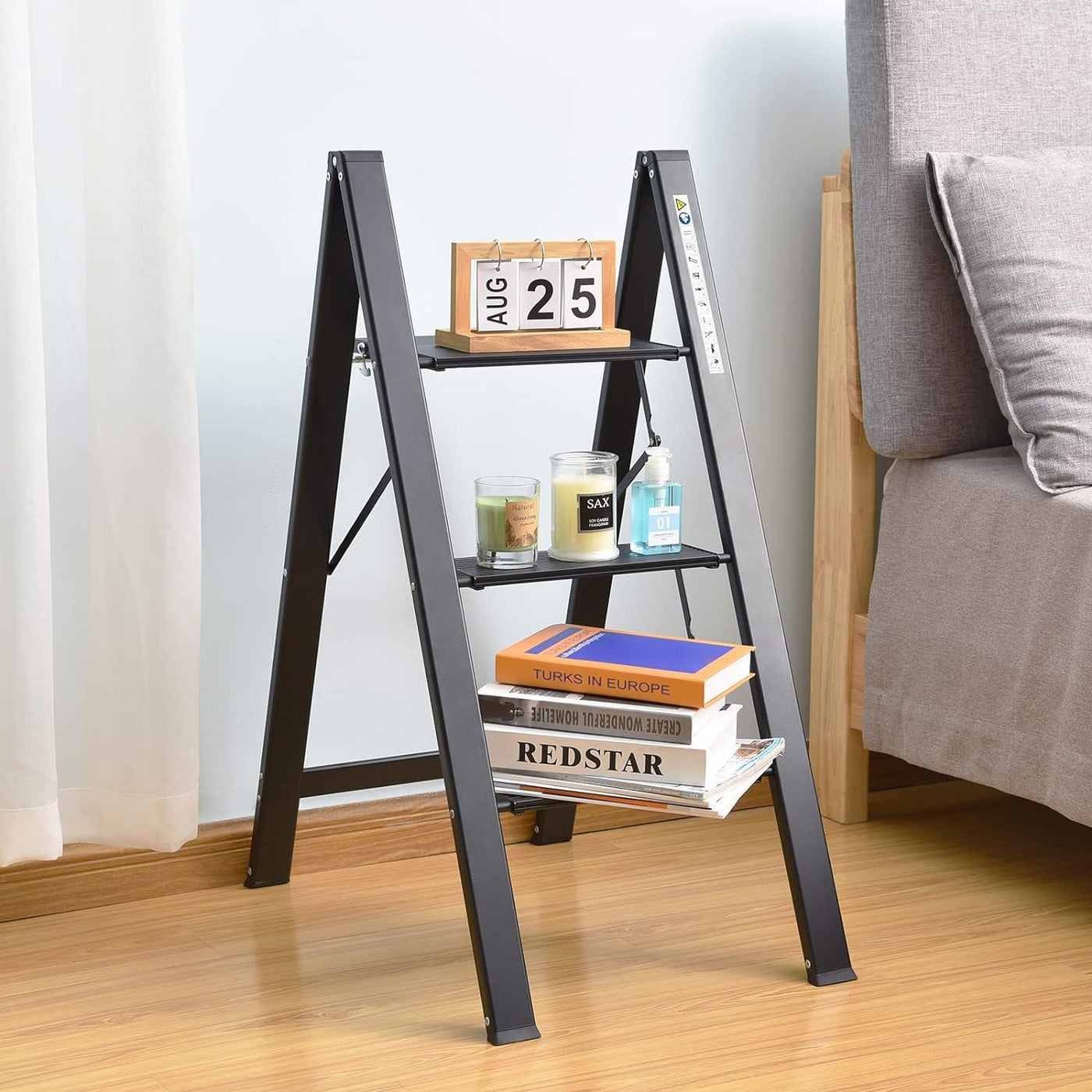KINGRACK Aluminium 3 Step Ladder with Wide Steps, Folding, Portable - Massive Discounts