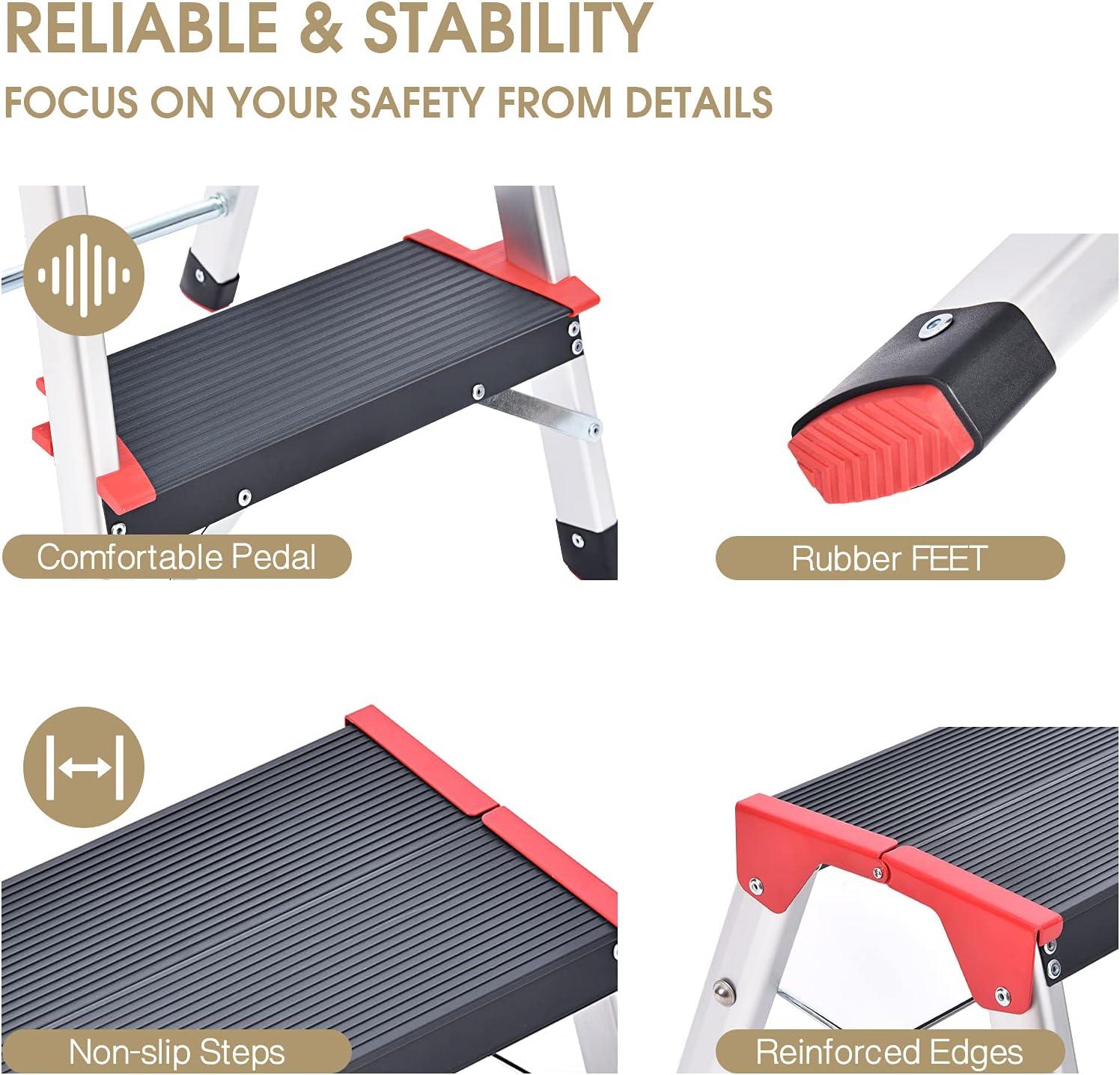 KINGRACK Aluminum Foldable Step Ladder 3 Step, Lightweight Load 150 Kg - Massive Discounts