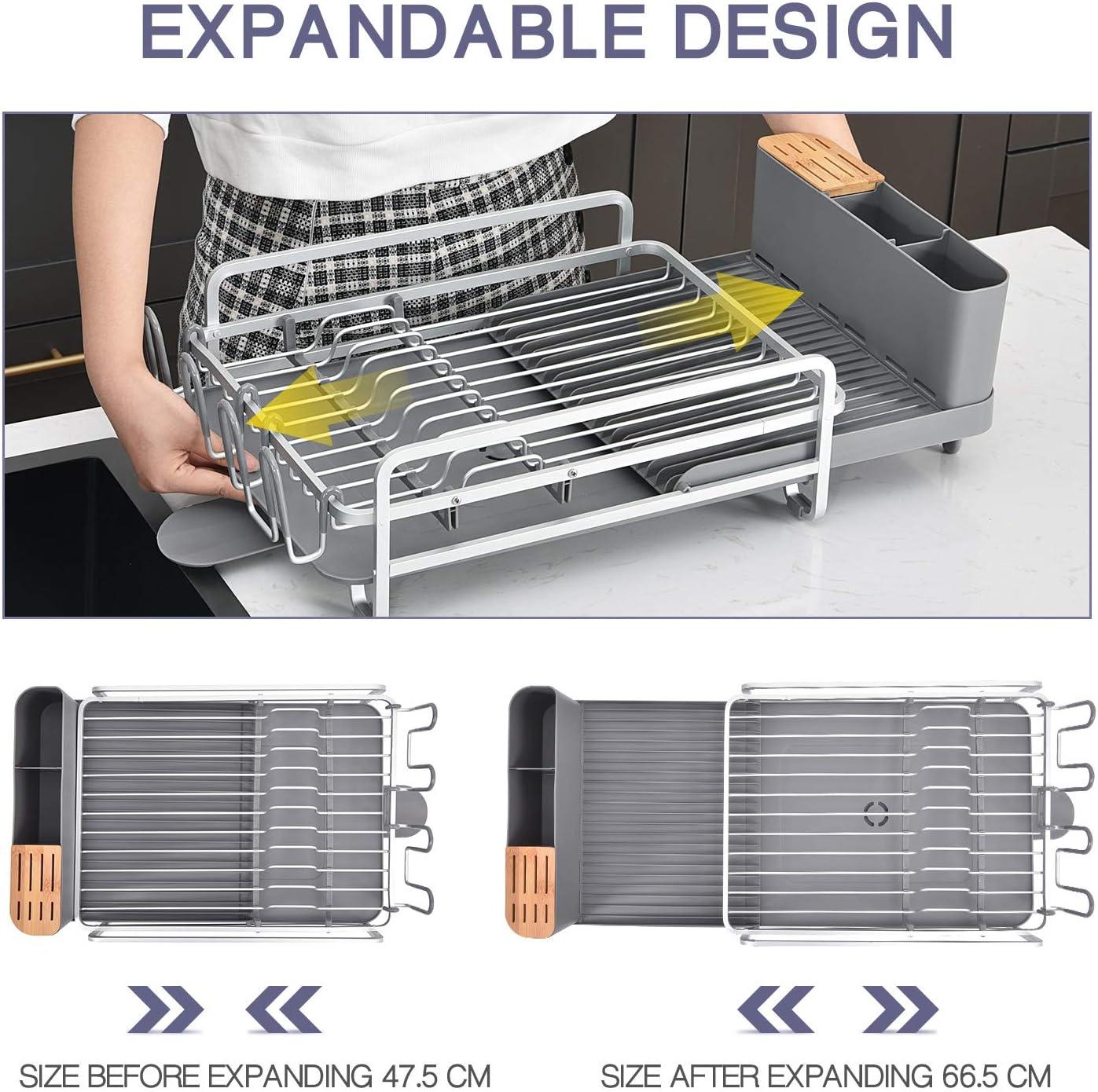 KINGRACK Dish Drainer, Aluminum 68.5 x 32.5 x 18 cm Expandable Large Capacity - Massive Discounts