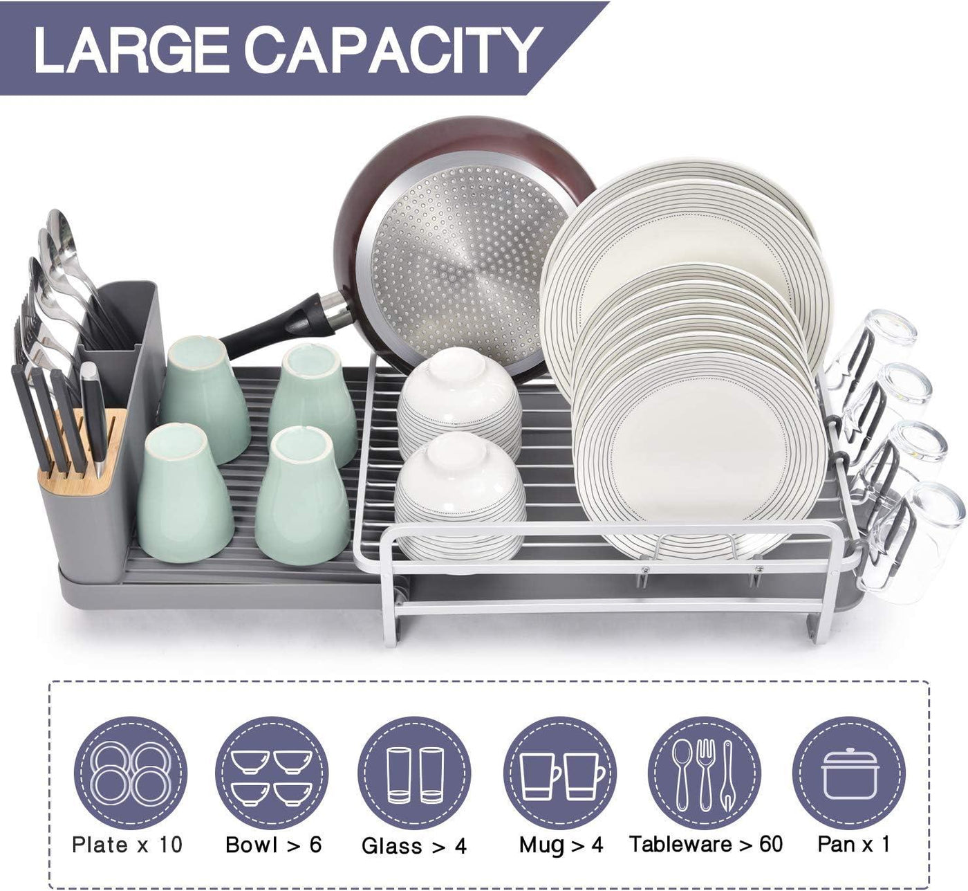 KINGRACK Dish Drainer, Aluminum 68.5 x 32.5 x 18 cm Expandable Large Capacity - Massive Discounts