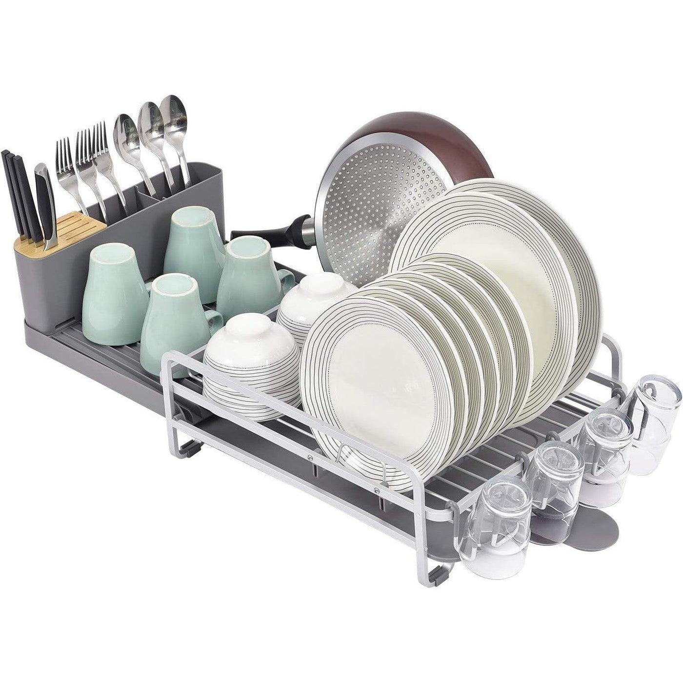 KINGRACK Dish Drainer, Aluminum Large Capacity Expandable Grey - Massive Discounts
