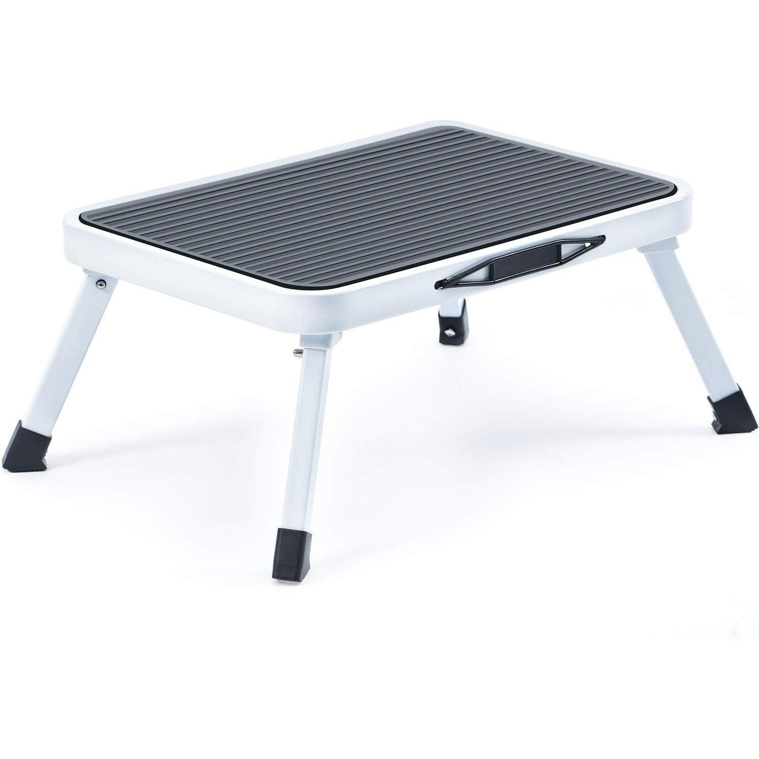 KINGRACK Folding Step Stool: Lightweight Steel, Holds up to 150KG, White - Massive Discounts