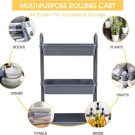 KINGRACK Storage Trolley Cart, 3 Tier Rolling Cart, 83x40x34cm Grey - Massive Discounts