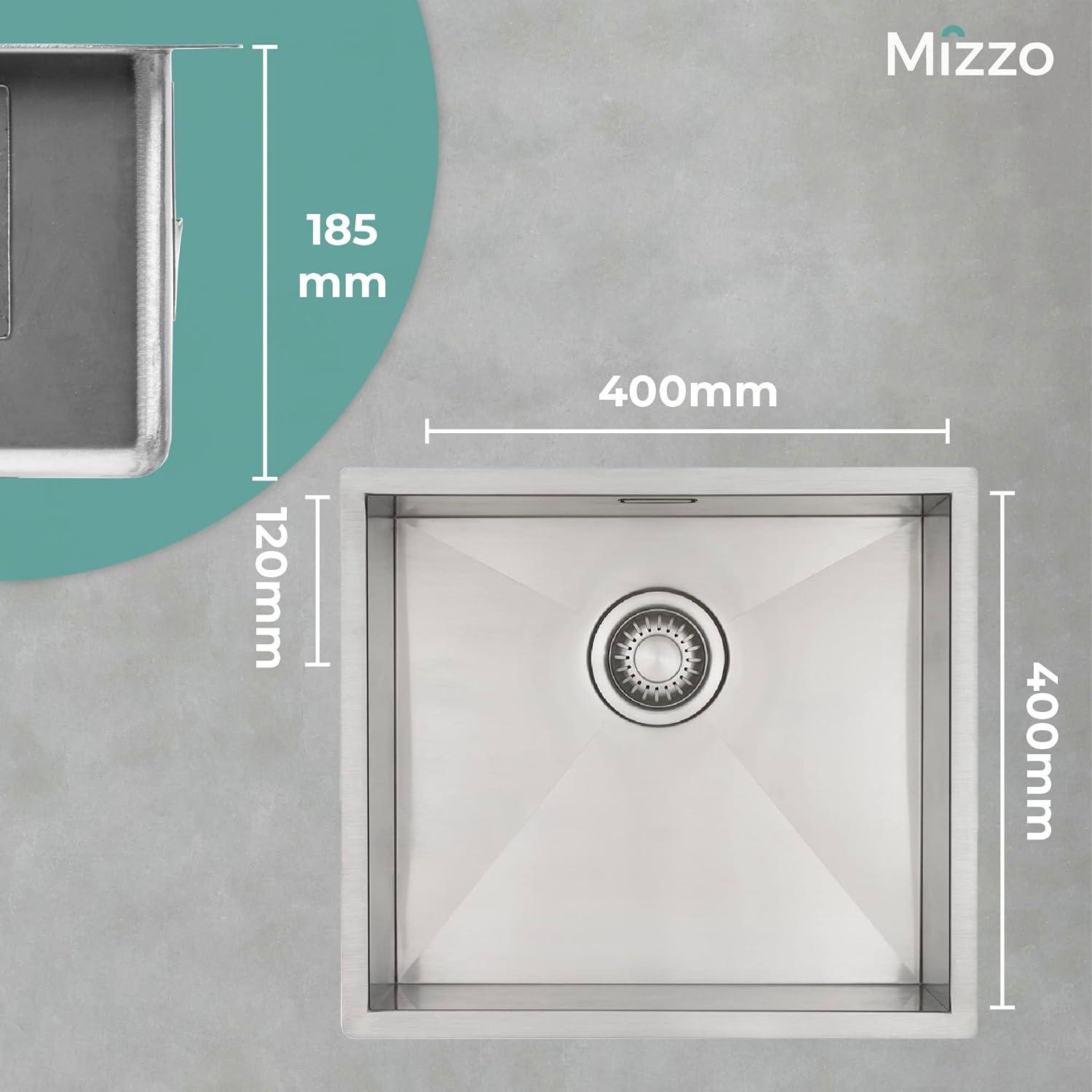 Kitchen Sink Mizzo Quadro 40x40cm Single Bowl Stainless Steel Satin Finish - Massive Discounts