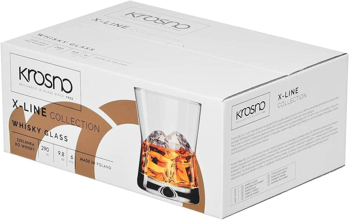 Krosno Whiskey Glasses Drinking Tumblers | Set of 6 | 290 ML - Massive Discounts