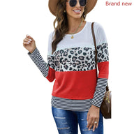 Ladies Long Sleeve Crewneck Striped Pullover Oversized Tunic Patchwork - Massive Discounts