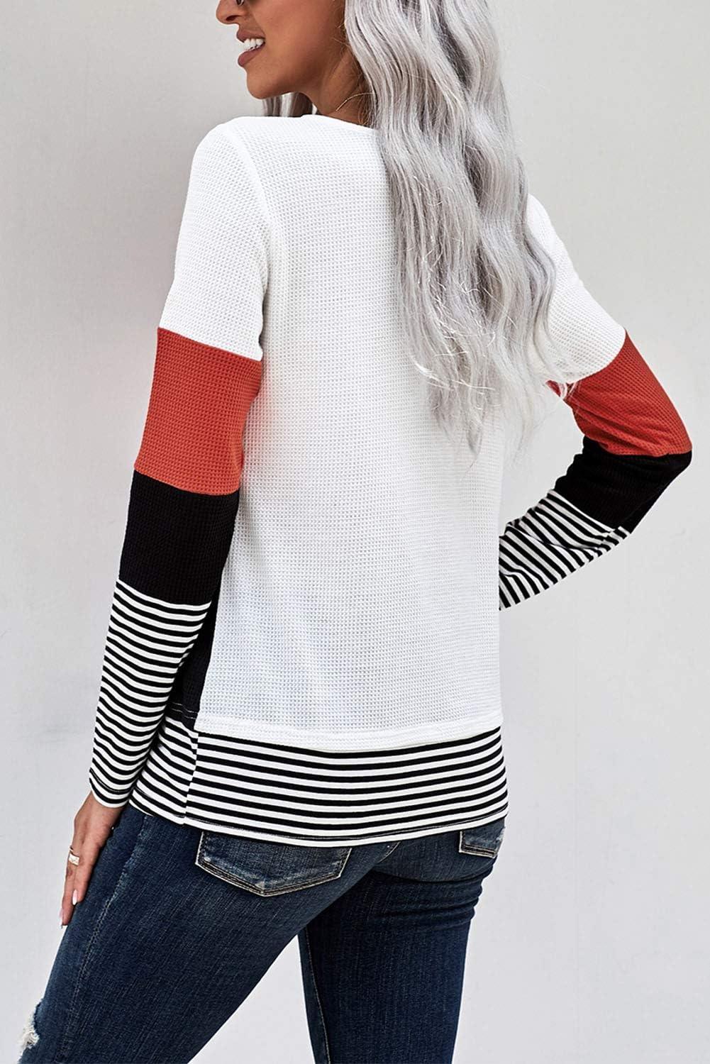 Ladies Long Sleeve Crewneck Striped Pullover Oversized Tunic Tops - Massive Discounts