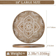 Large Round Wood Decorative Tray, Brown Centerpiece Wooden 45cm - Massive Discounts