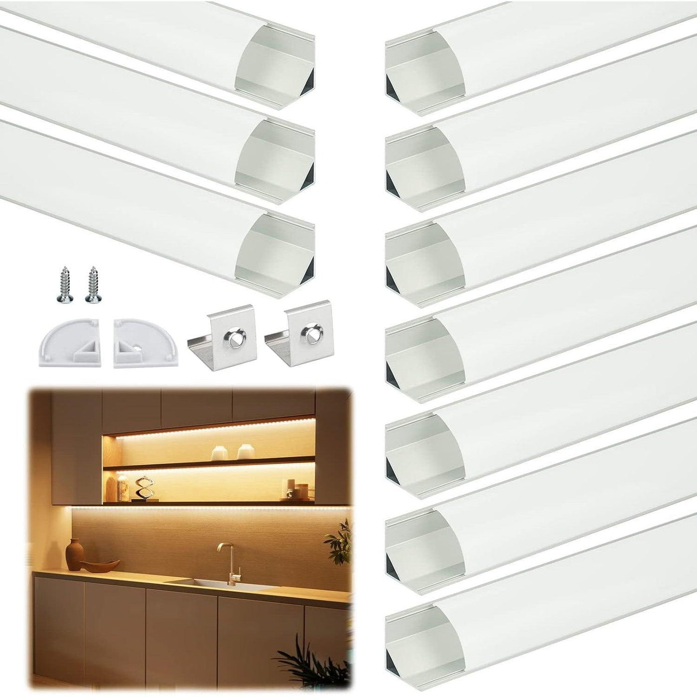 LED Channel System with Milky White 10 pack 3.3FT Extrusion Profile - Massive Discounts