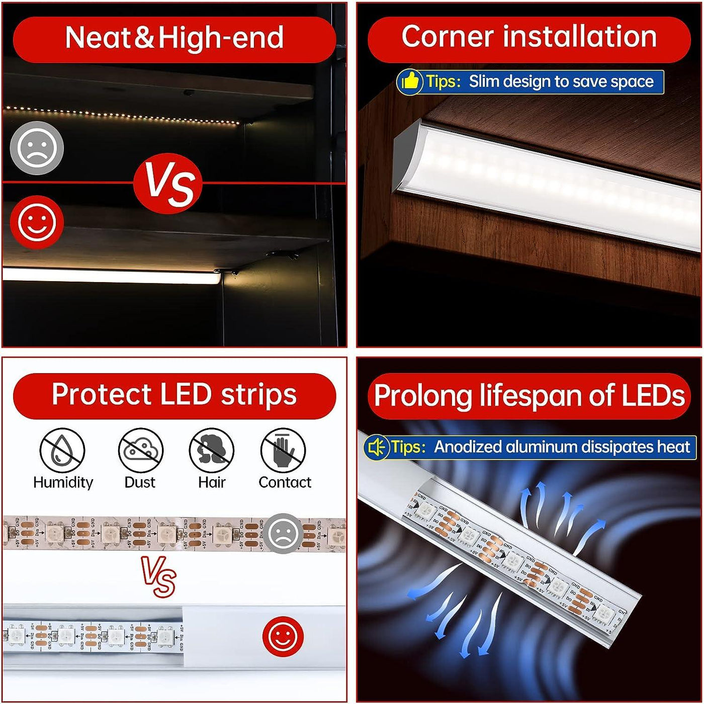 LED Channel System with Milky White 10 pack 3.3FT Extrusion Profile - Massive Discounts