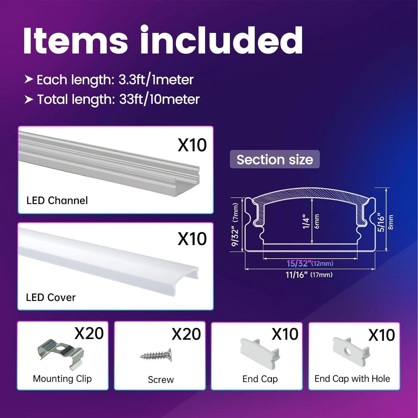 LED Channel System with Milky White Cover Lens 10PACK 3.3FT Aluminum - Massive Discounts