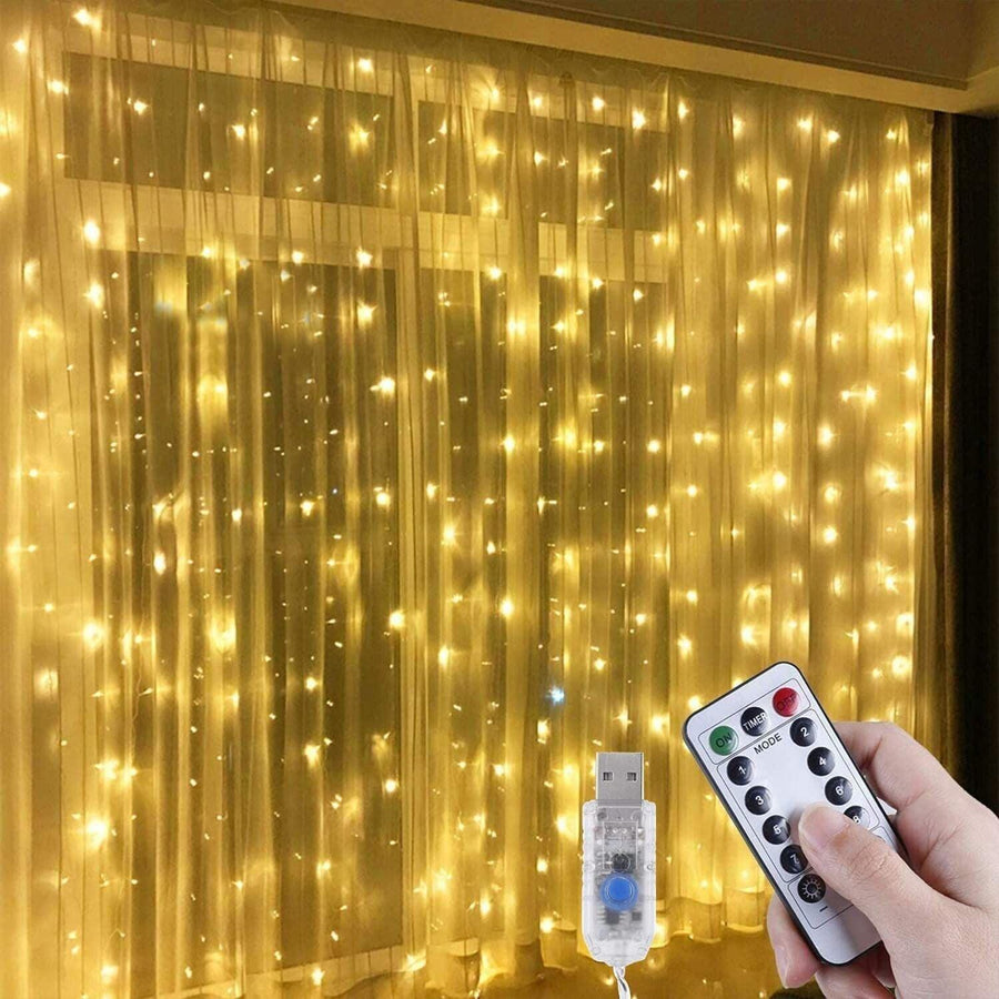 LED Curtain Lights 300 LED Warm White Window String with Remote 3x3m - Massive Discounts