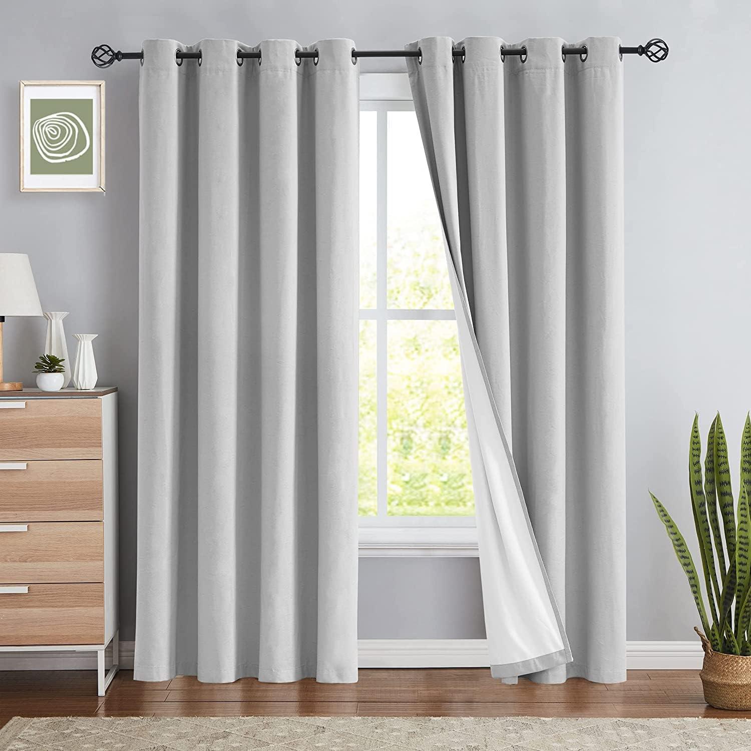 Linen Blackout Curtains Eyelet 54x54Inch Drop Grey Full Blackout Thermal - Massive Discounts