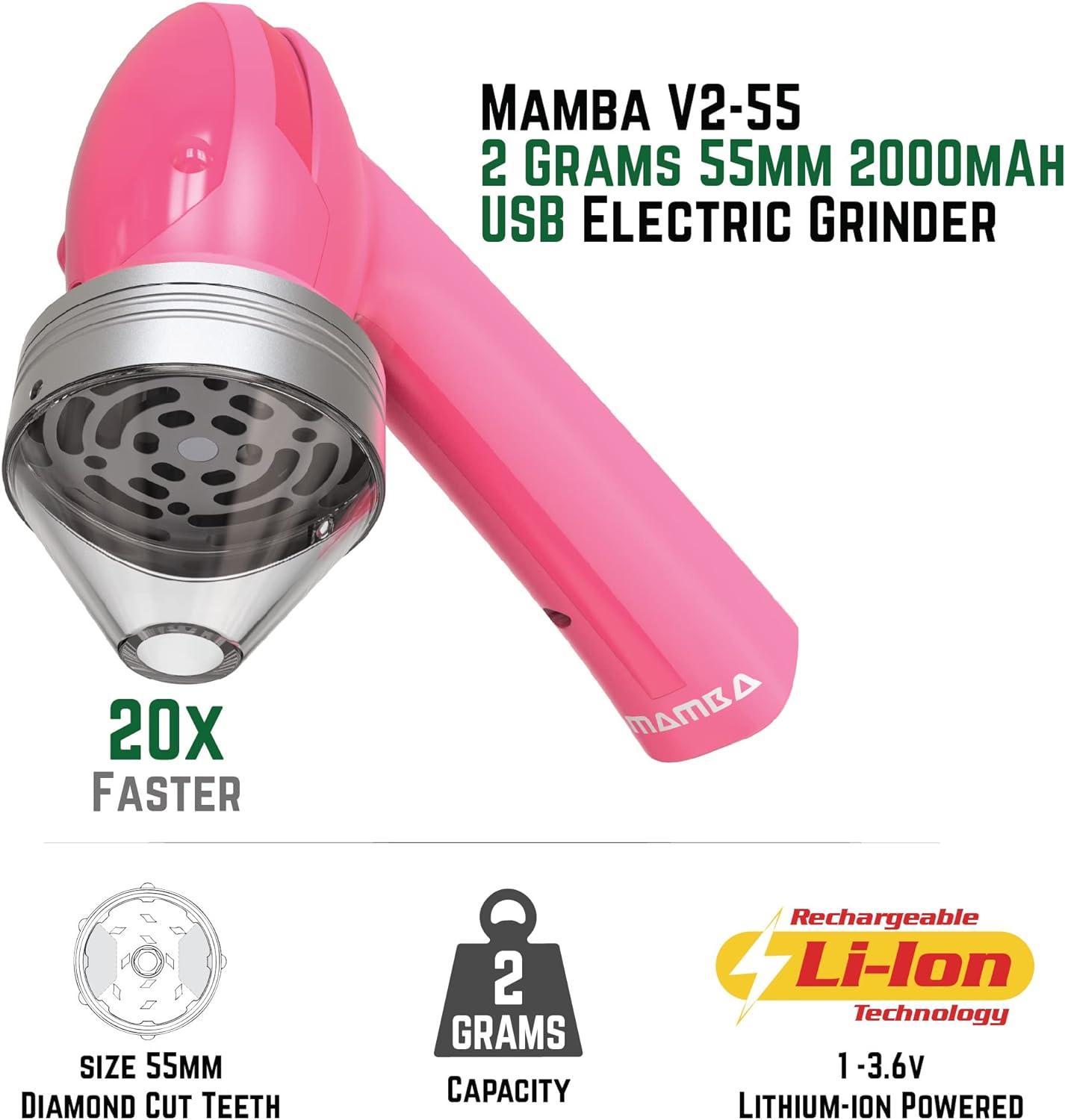 Mamba V2-55 2g 55mm Pink Electric Portable Herb Grinder Rechargeable - Massive Discounts