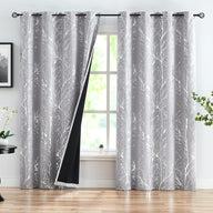 Metallic Tree Blackout Curtains Bedroom Grey 90x50in Thermal Insulated - Massive Discounts