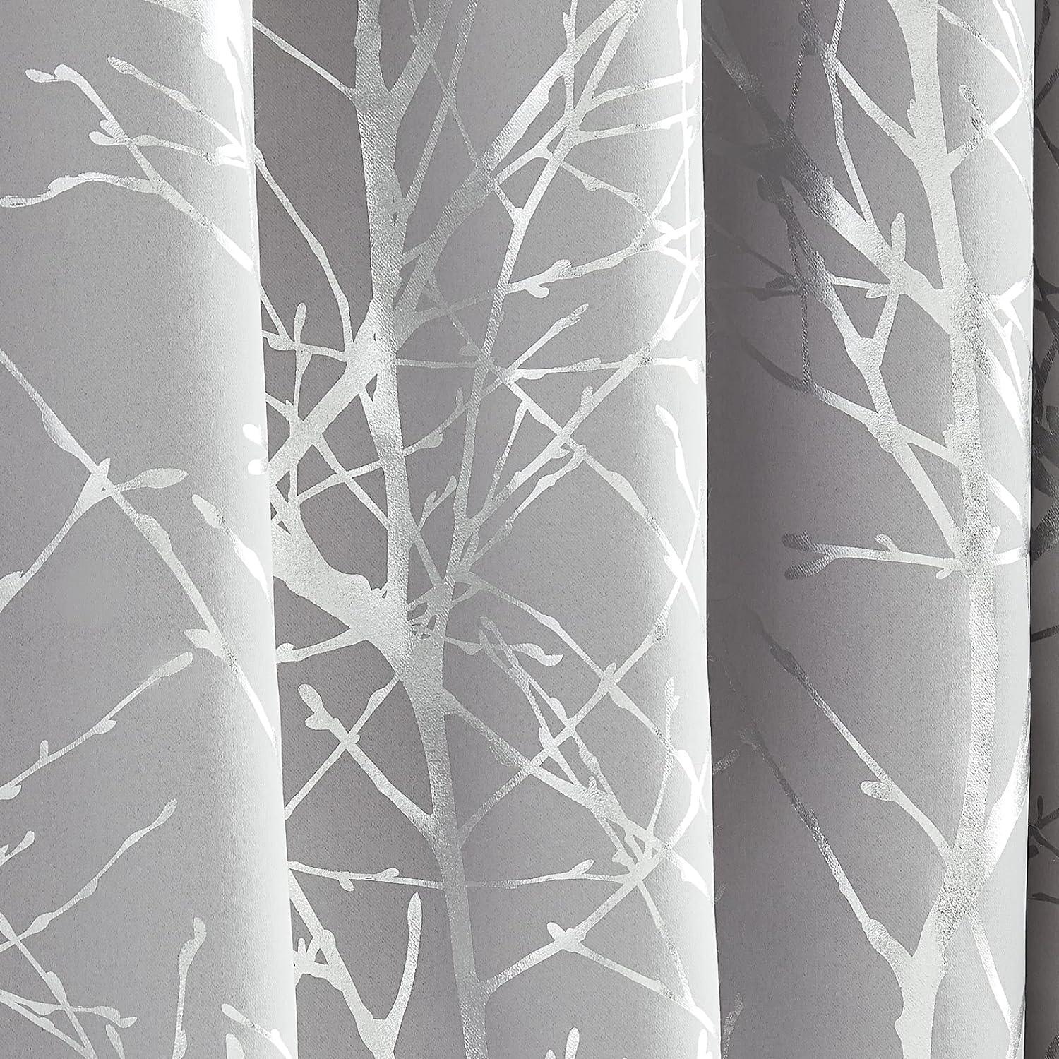 Metallic Tree Blackout Curtains Bedroom Grey 90x50in Thermal Insulated - Massive Discounts