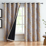 Metallic Tree Blackout Curtains Black 90x50in x2 Thermal Insulated - Massive Discounts