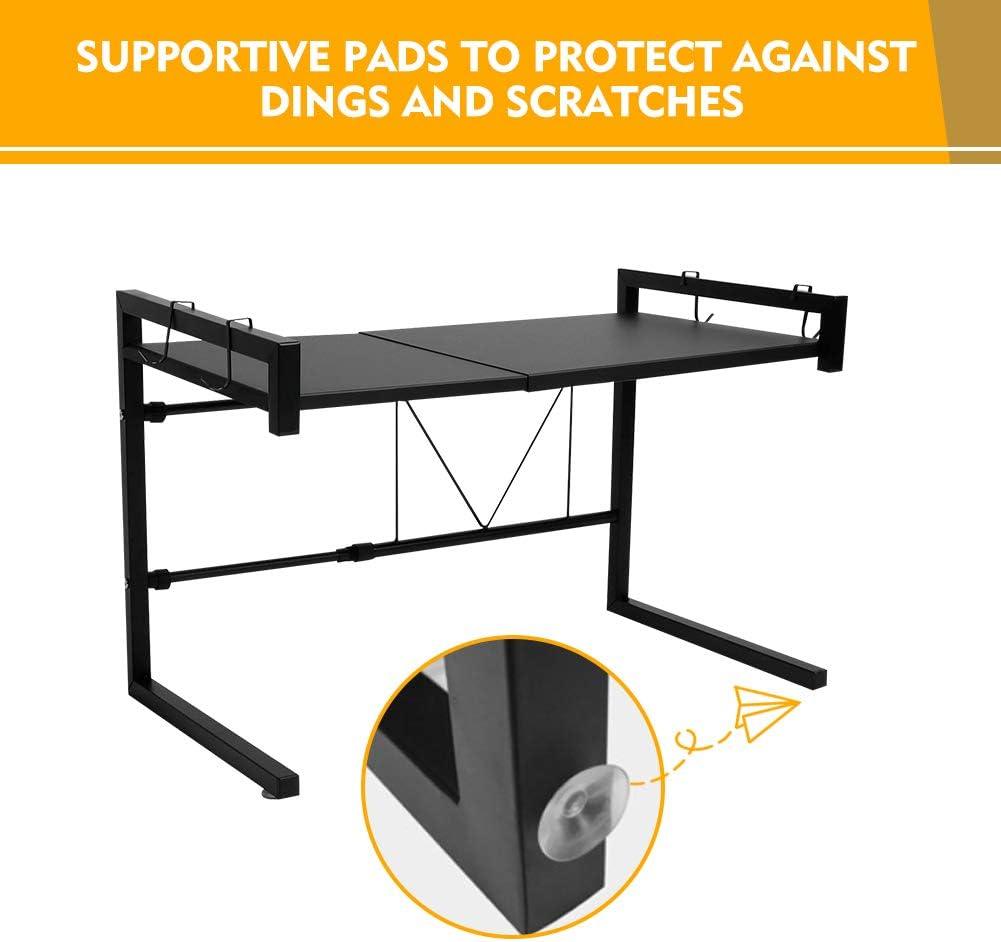 Microwave Shelf Stand 2 Tier Extendable with 4 Removable Hooks Black - Massive Discounts