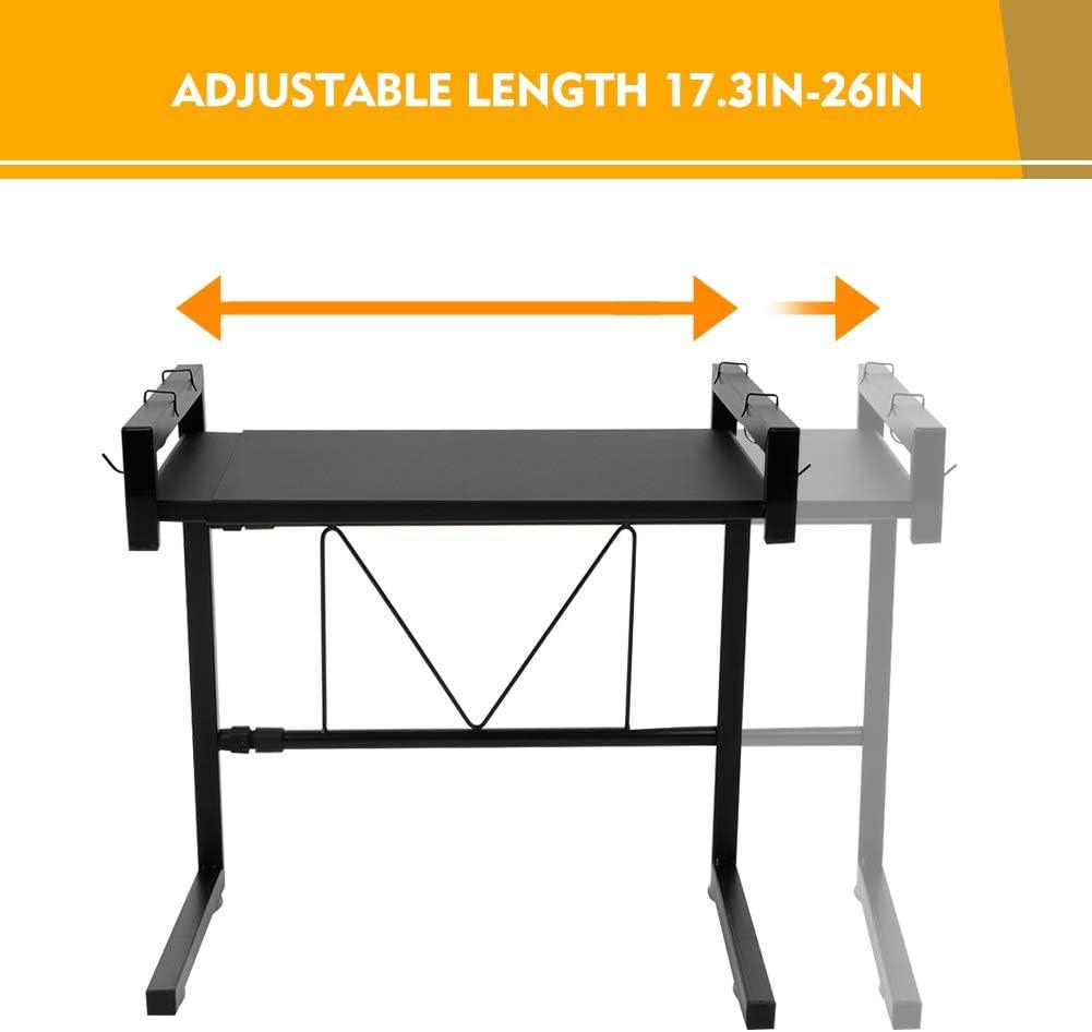 Microwave Shelf Stand 2 Tier Extendable with 4 Removable Hooks Black - Massive Discounts