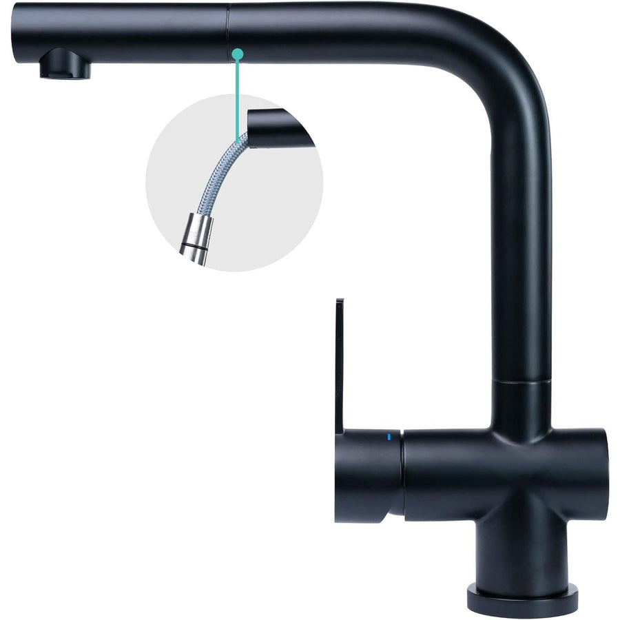 Mizzo Black Kitchen Tap with Pull Out Spray Black Stainless Steel - Massive Discounts