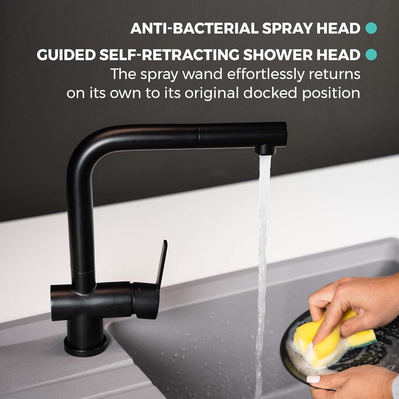 Mizzo Black Kitchen Tap with Pull Out Spray Black Stainless Steel - Massive Discounts