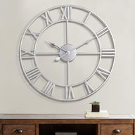 Modern Roman Numerals Large Wall Clocks Non Ticking Silver 40cm - Massive Discounts