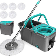 Mop and Bucket Set Wringer and Pedal, 5pcs Mircofibres Heads180° Spin - Massive Discounts