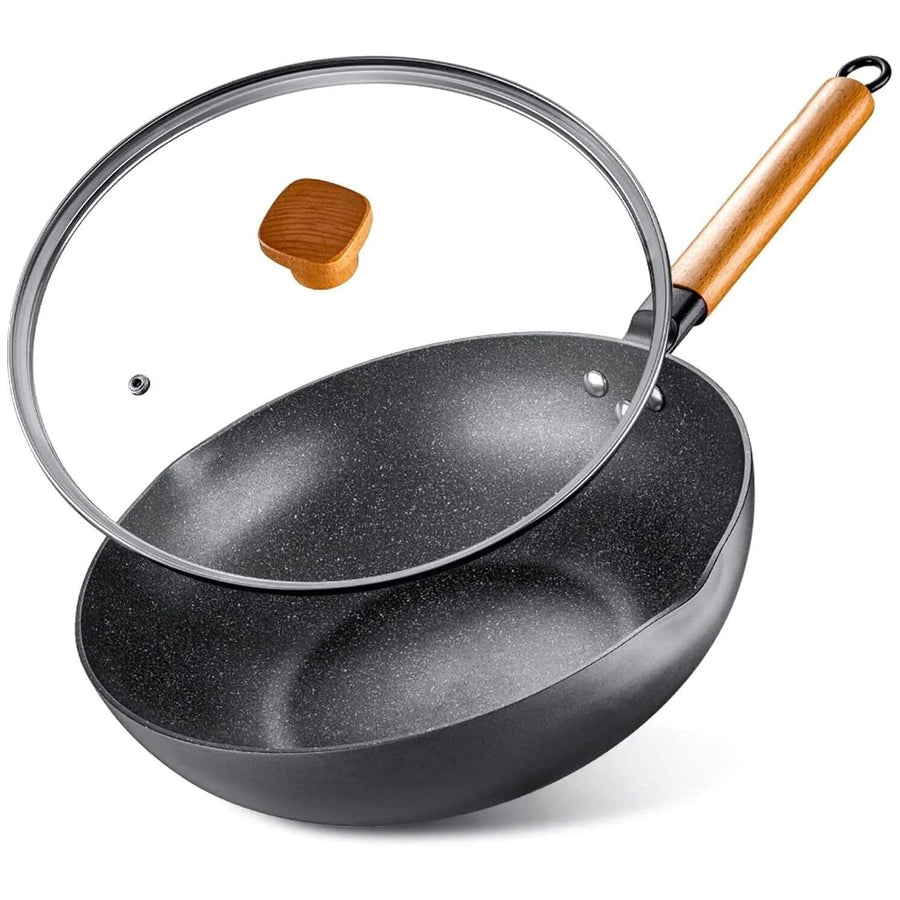 Nonstick Wok Pan 30cm Induction, 100% PFOA-Free, Fry Pan with Lid - Massive Discounts