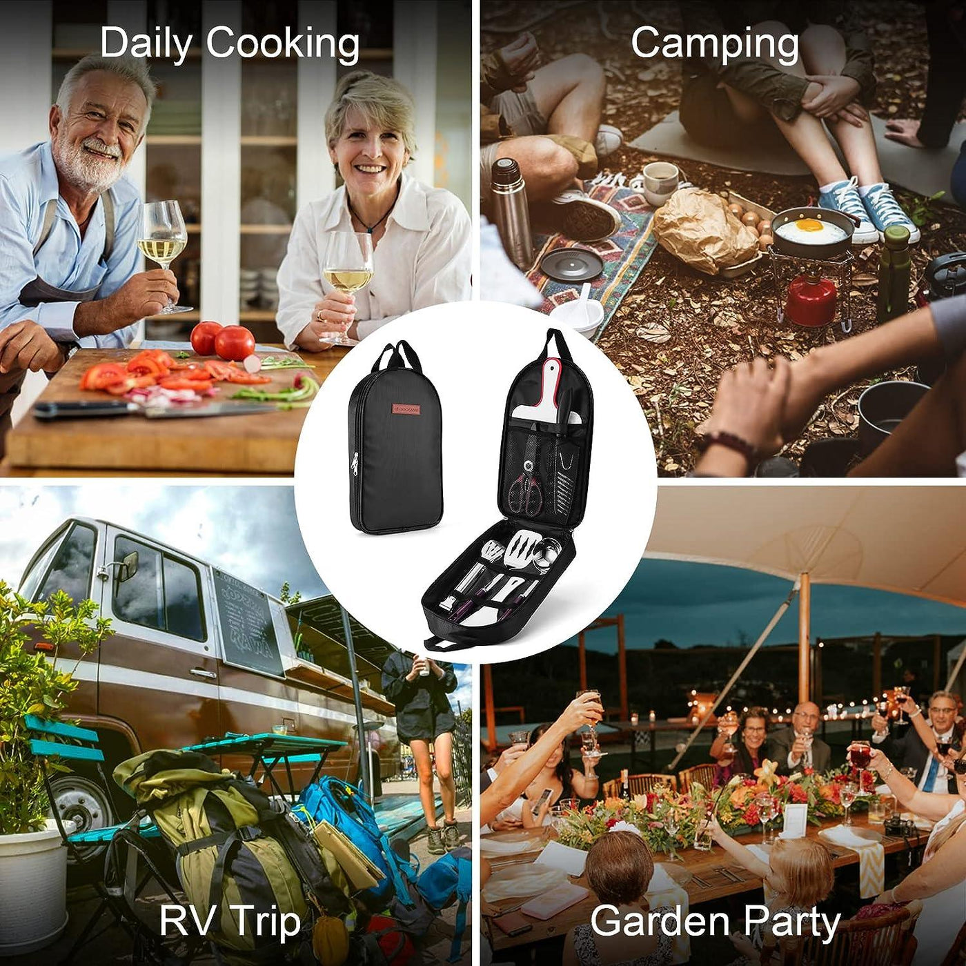 Odoland Camping Kitchen Utensil Organizer Travel Set Kit 7pc - Massive Discounts