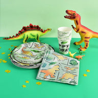 Party Tableware Set for Kids 16 Guest Birthday 66 PCS Gold Dinosaur - Massive Discounts