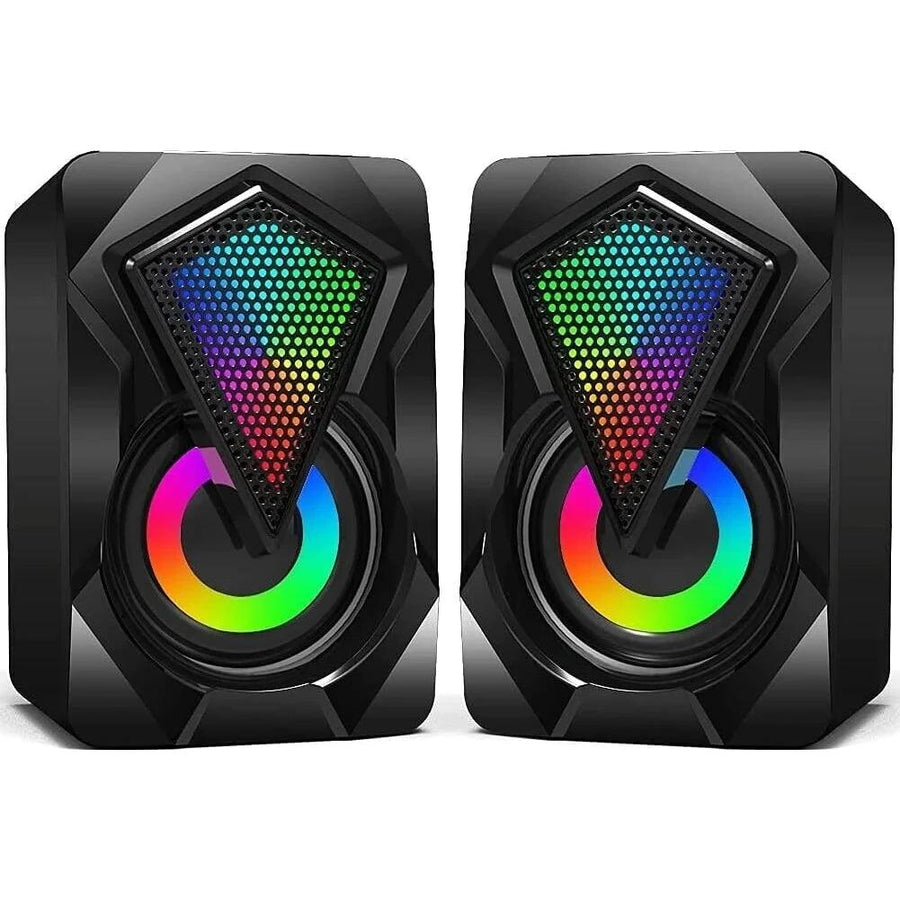 PC Speakers, Mini Desktop Speaker for PC with Colorful LED Light Up, Stereo 2.0 - Massive Discounts