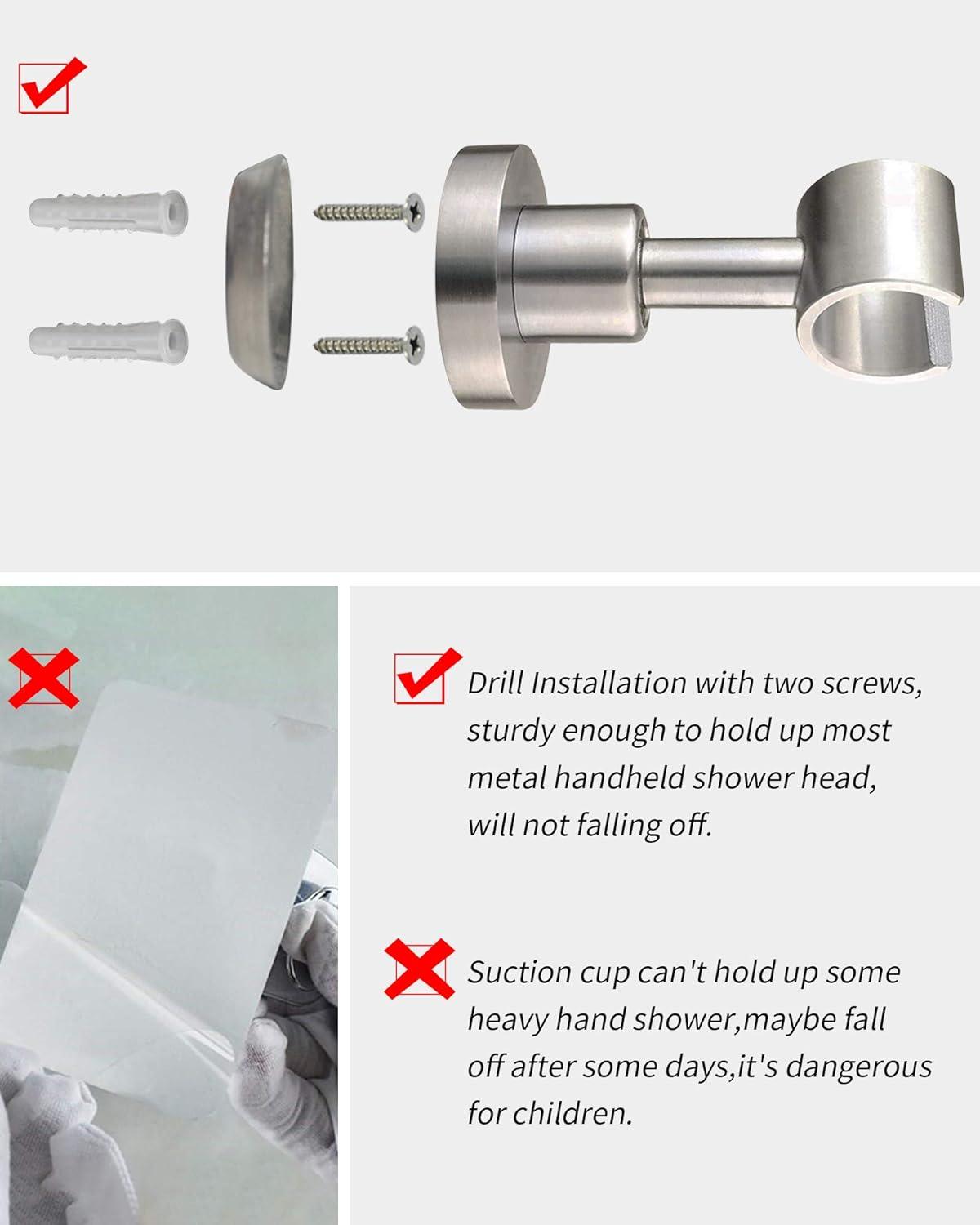 PHASAT Handheld Shower Head Holder Adjustable Stainless Steel Brushed Nickel - Massive Discounts