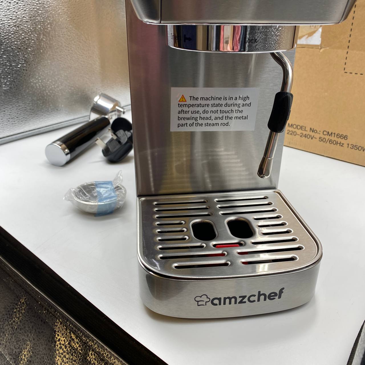 AMZCHEF 20 Bar Espresso Machine with LCD Panel & Milk Frother, 1.3L Tank