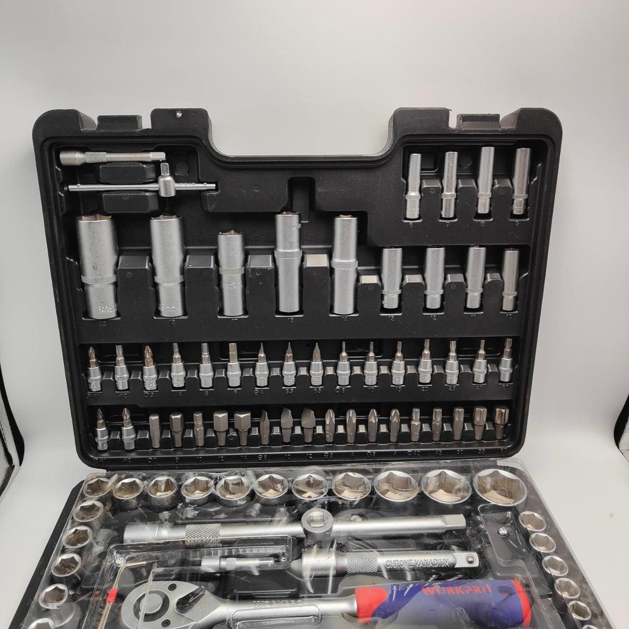 WORKPRO 108-Piece Socket Set | 1/4in & 1/2in Drive, Quick Release Ratchet, CR-V Tools