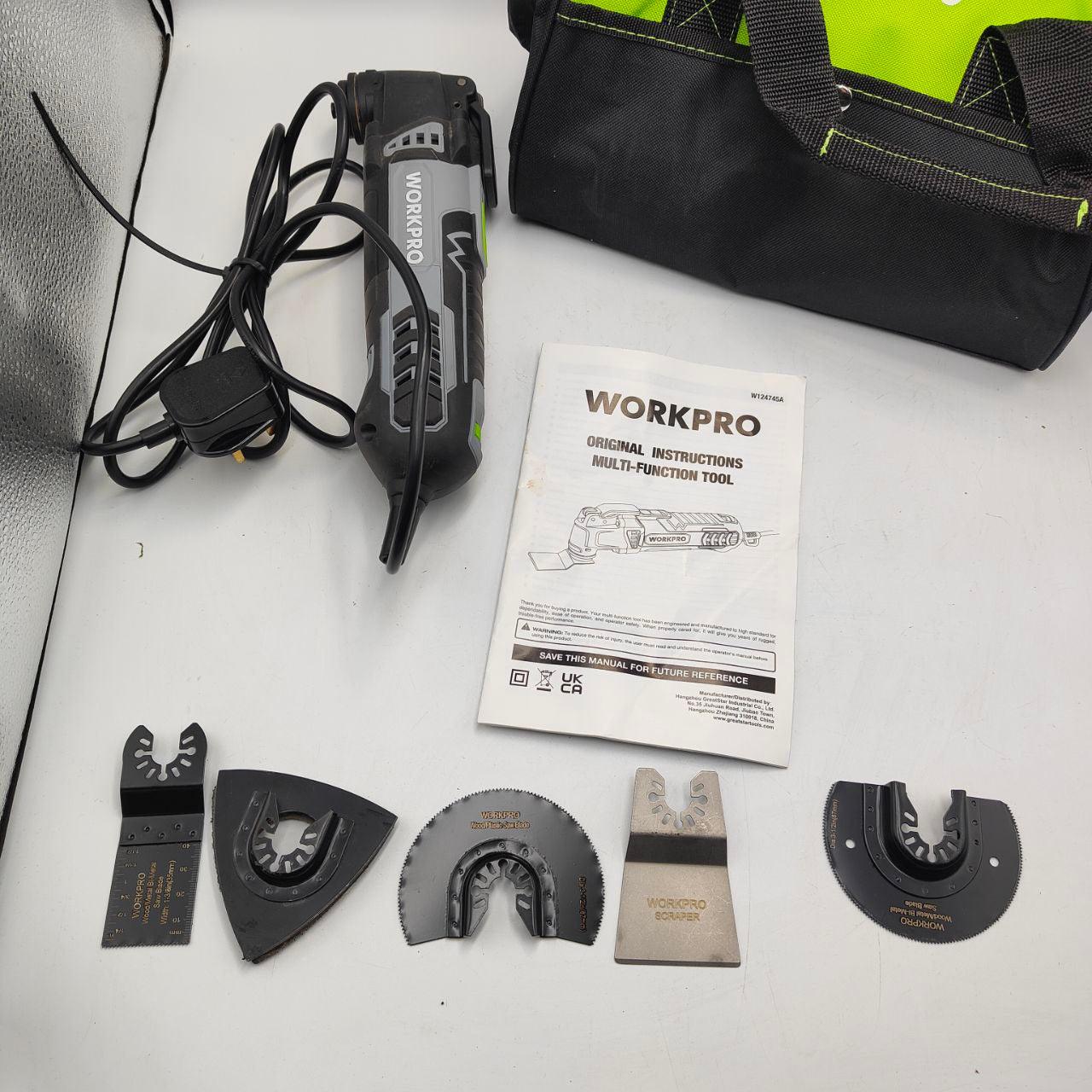 WORKPRO 300W Oscillating Multi-Tool, 7 Speeds, Quick Blade Change, 5pc Kit