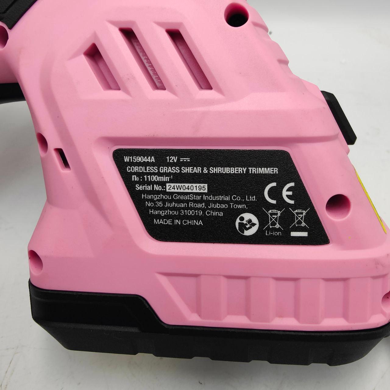 WORKPRO 12V Cordless Hedge Trimmer, 1 Battery, 1 Blade, Pink, for Gardening