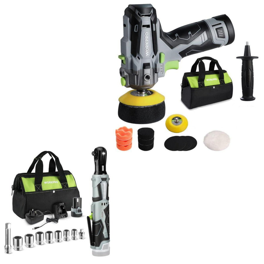 WORKPRO 12V Cordless Ratchet Wrench & Polisher Kit, 7 Sockets, 1 Battery