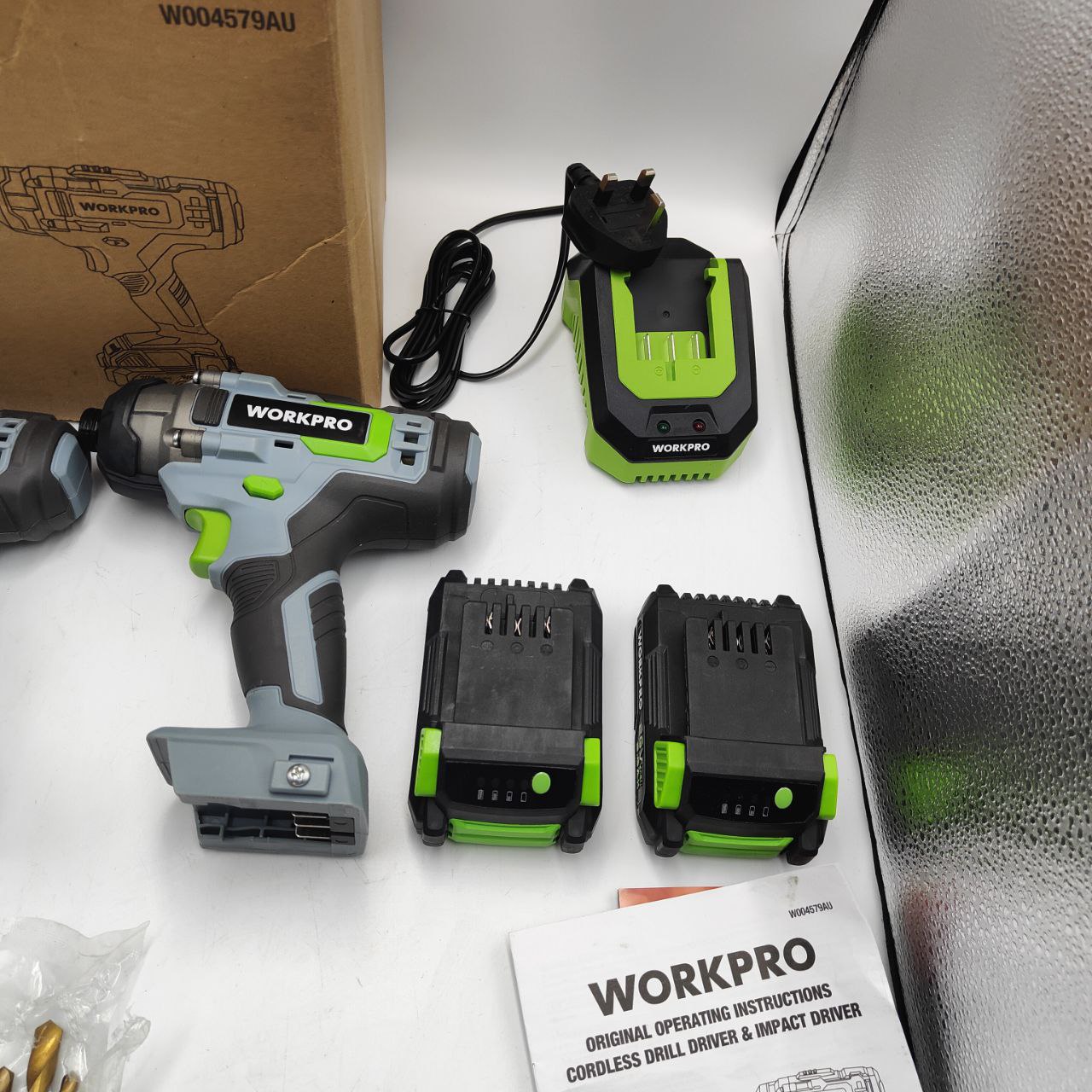 WORKPRO 20V Cordless Drill & Impact Driver, 2 x 2.0Ah Batteries, Charger